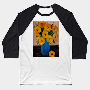 Some sunflowers and blue flowers mixed medium and metallic paints. Baseball T-Shirt